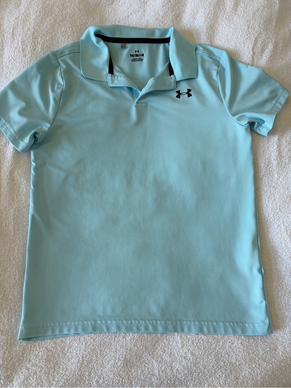 Under Armour Light Blue Boys Polo with Black Logo- school uniform size medium